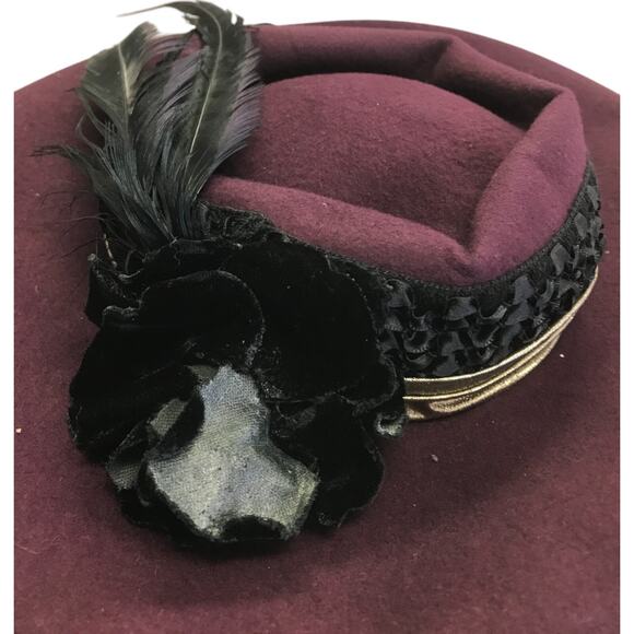 Vintage Joe Bill Miller Fashionable Hat Womens Purple Ruffled Flower Feathers main image 5